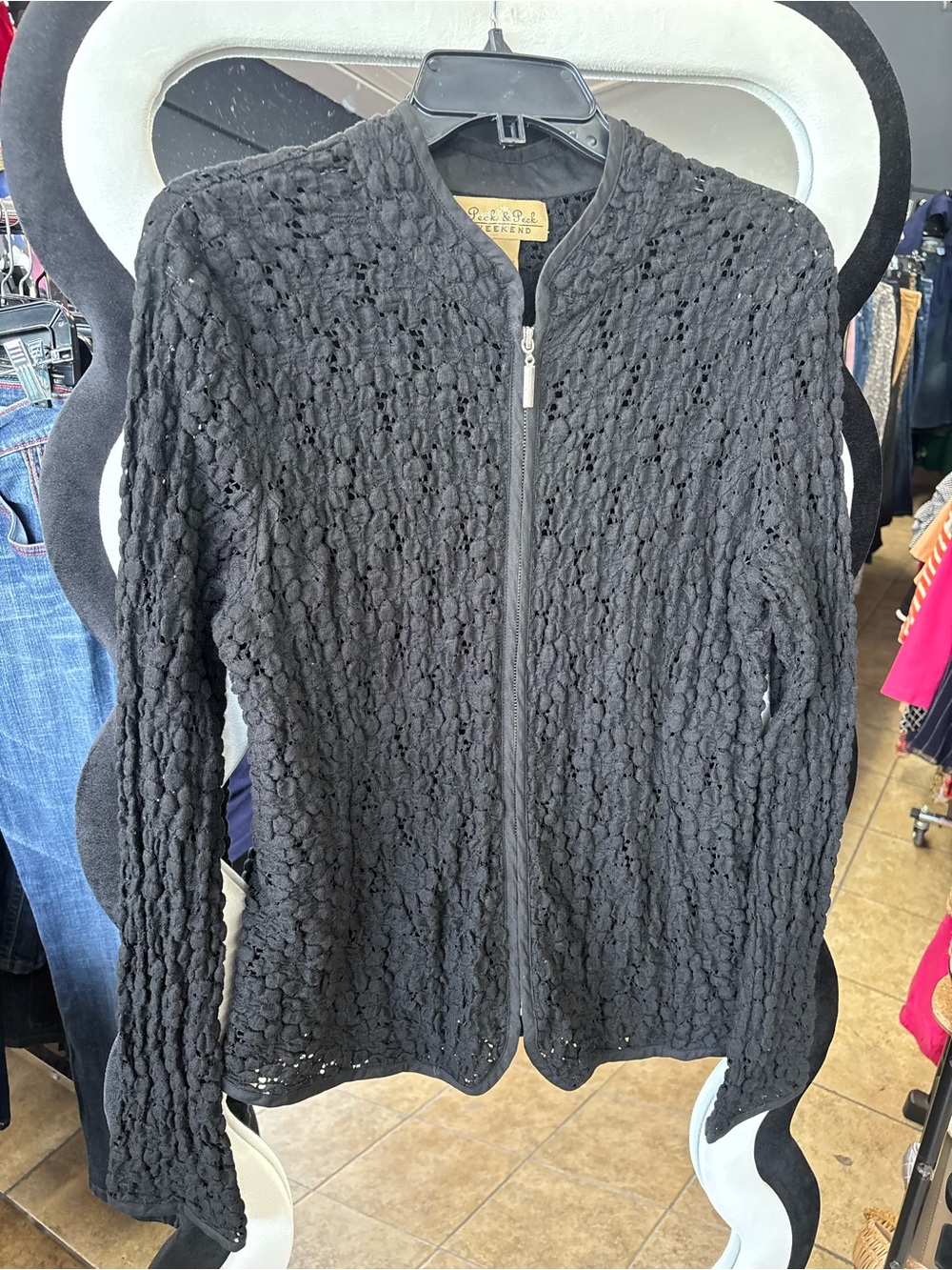 Sneak Peek Black Crochet Zip Front Jacket